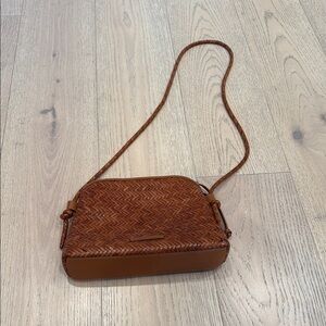 Woven Leather Crossbody Bag - Brown